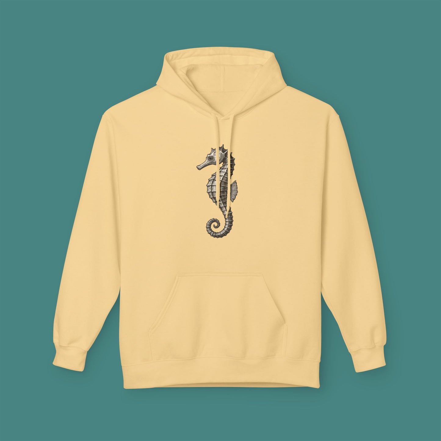 Vintage Etching Seahorse Fleece Unisex Hoodie
