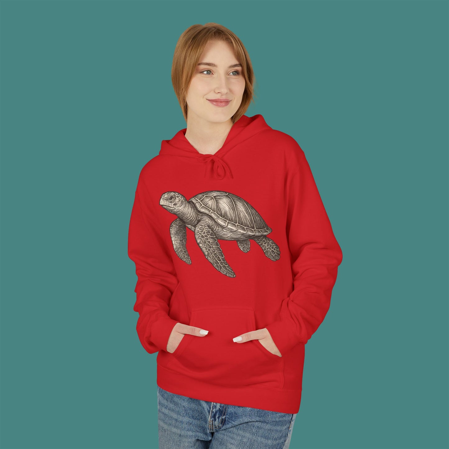 Vintage Etching Turtle Fleece Unisex Hoodie