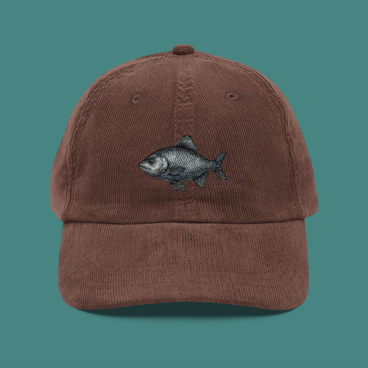 Vintage Etching Fish Corduroy Embroidered Cap