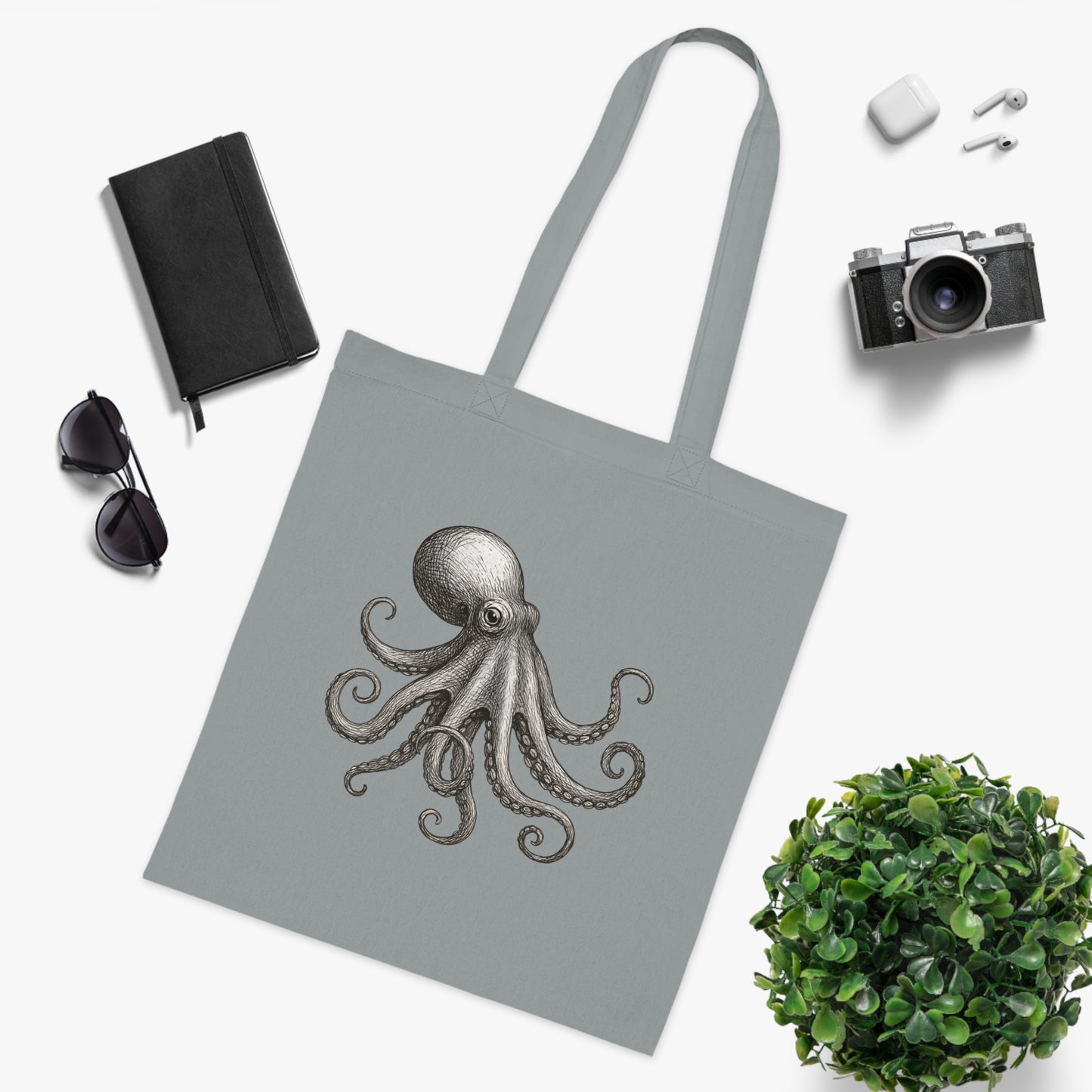 Vintage Etching Octopus Tote Bag