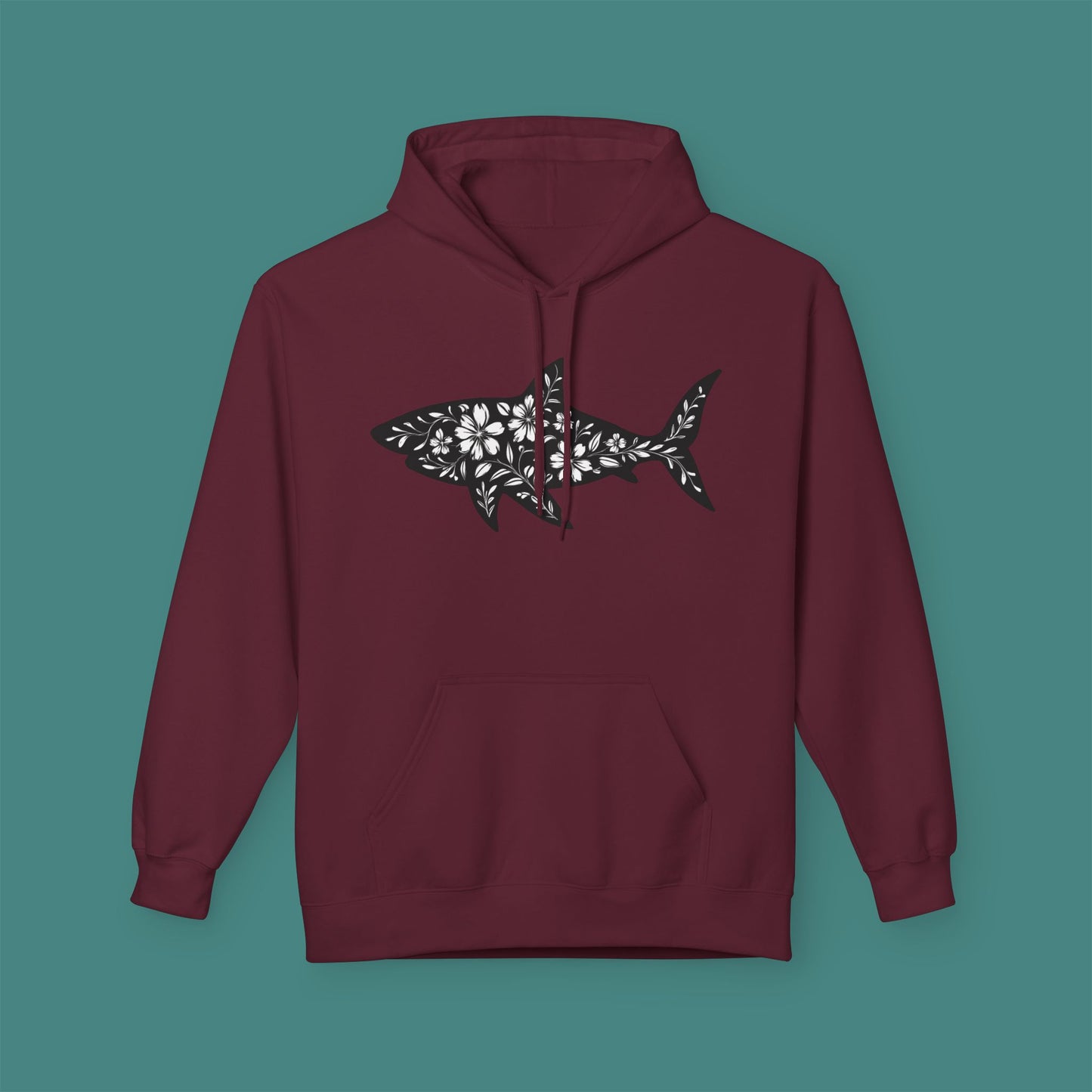 Floral Shark Silhouette Fleece Unisex Hoodie