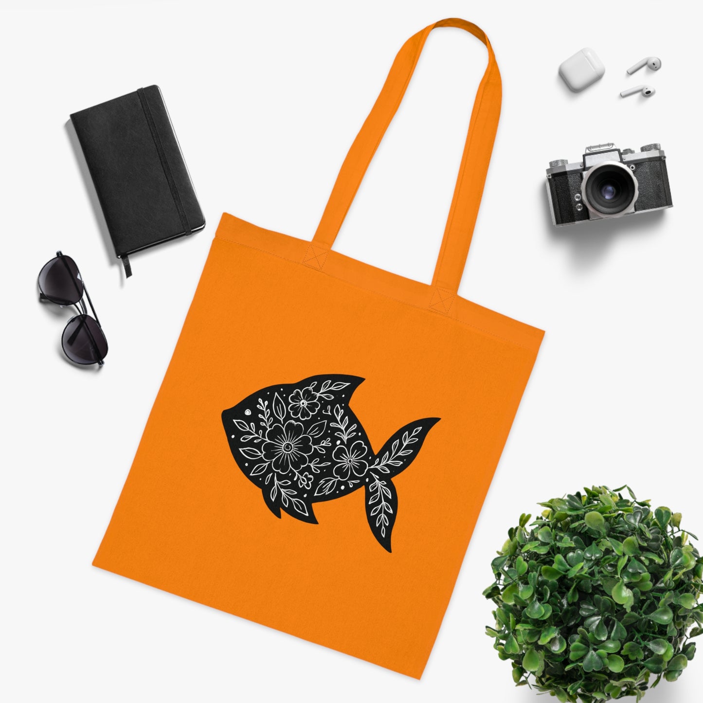 Floral Fish Silhouette Tote Bag