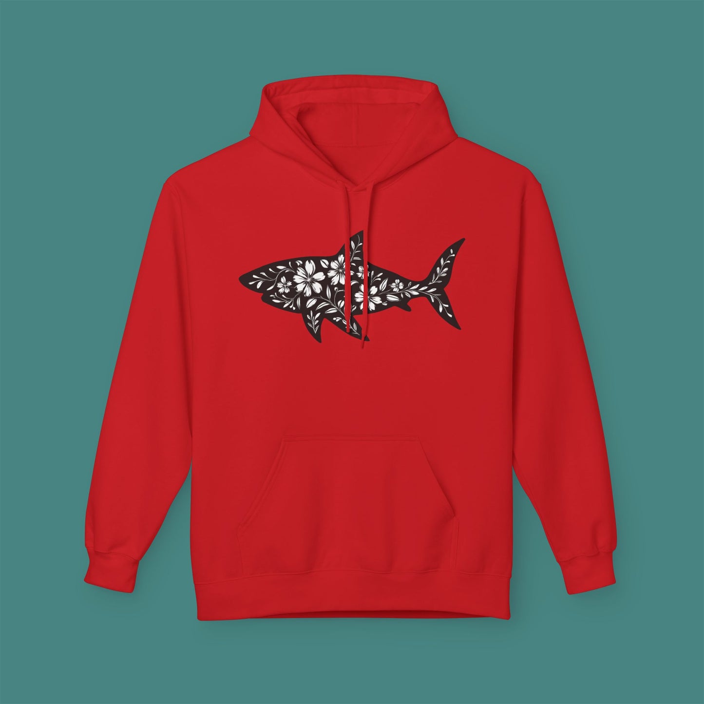 Floral Shark Silhouette Fleece Unisex Hoodie