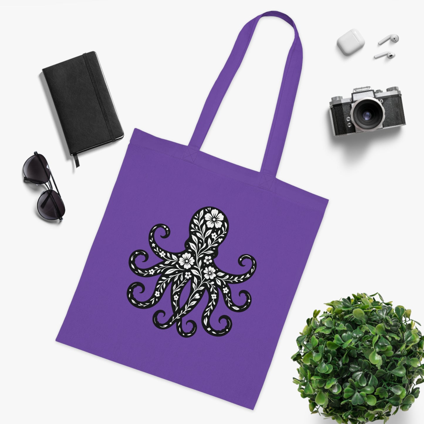 Floral Octopus Silhouette Tote Bag