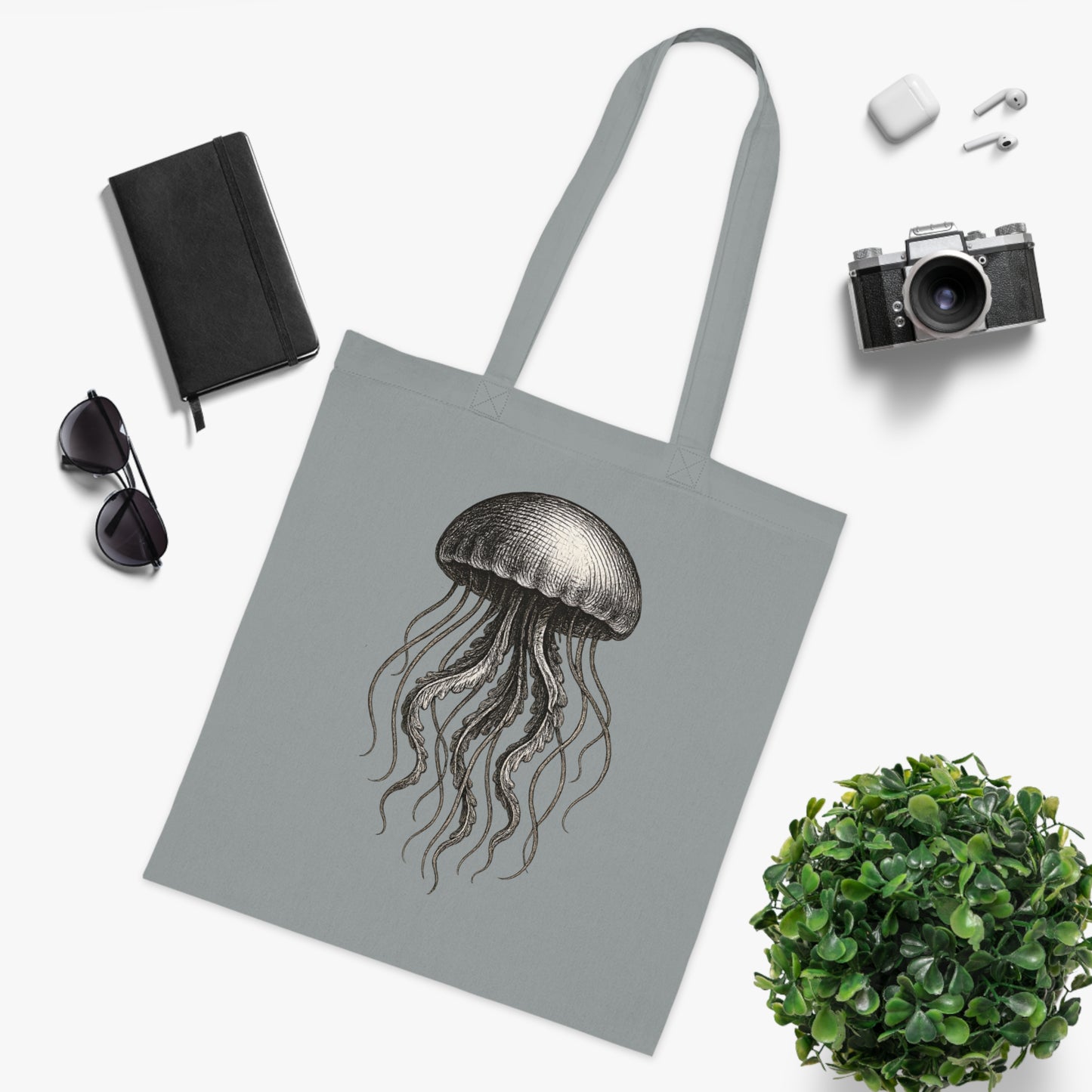 Vintage Etching Jellyfish Tote Bag
