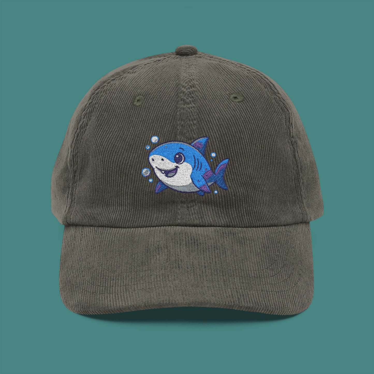 Cartoon Cute Shark Corduroy Embroidered Cap