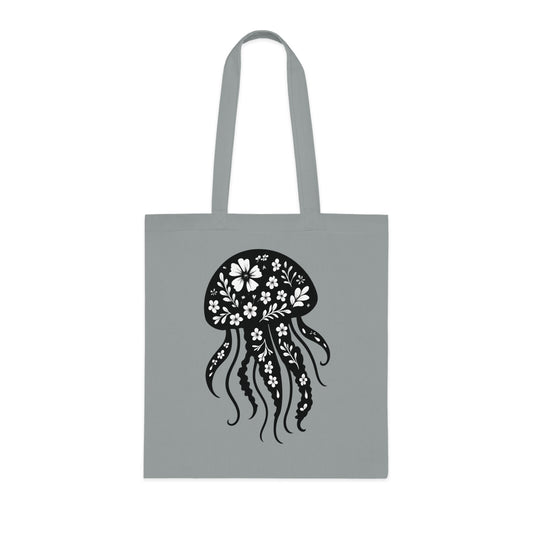 Floral Jellyfish Silhouette Tote Bag