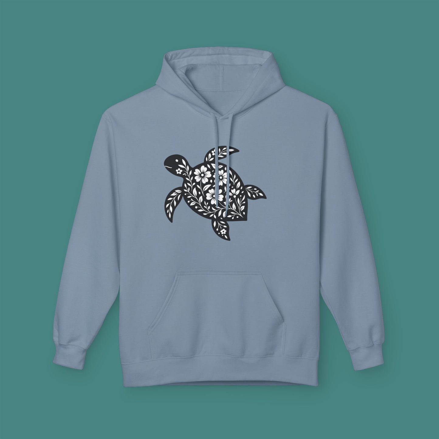Floral Turtle Silhouette Fleece Unisex Hoodie