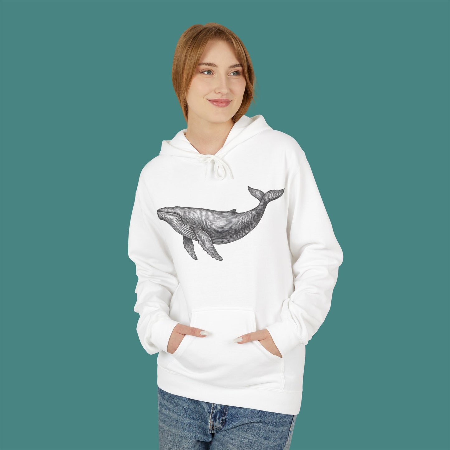 Vintage Etching Whale Fleece Unisex Hoodie