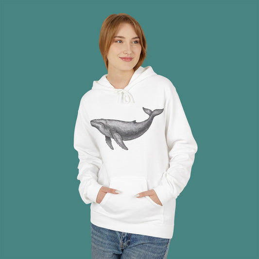 Vintage Etching Whale Fleece Unisex Hoodie