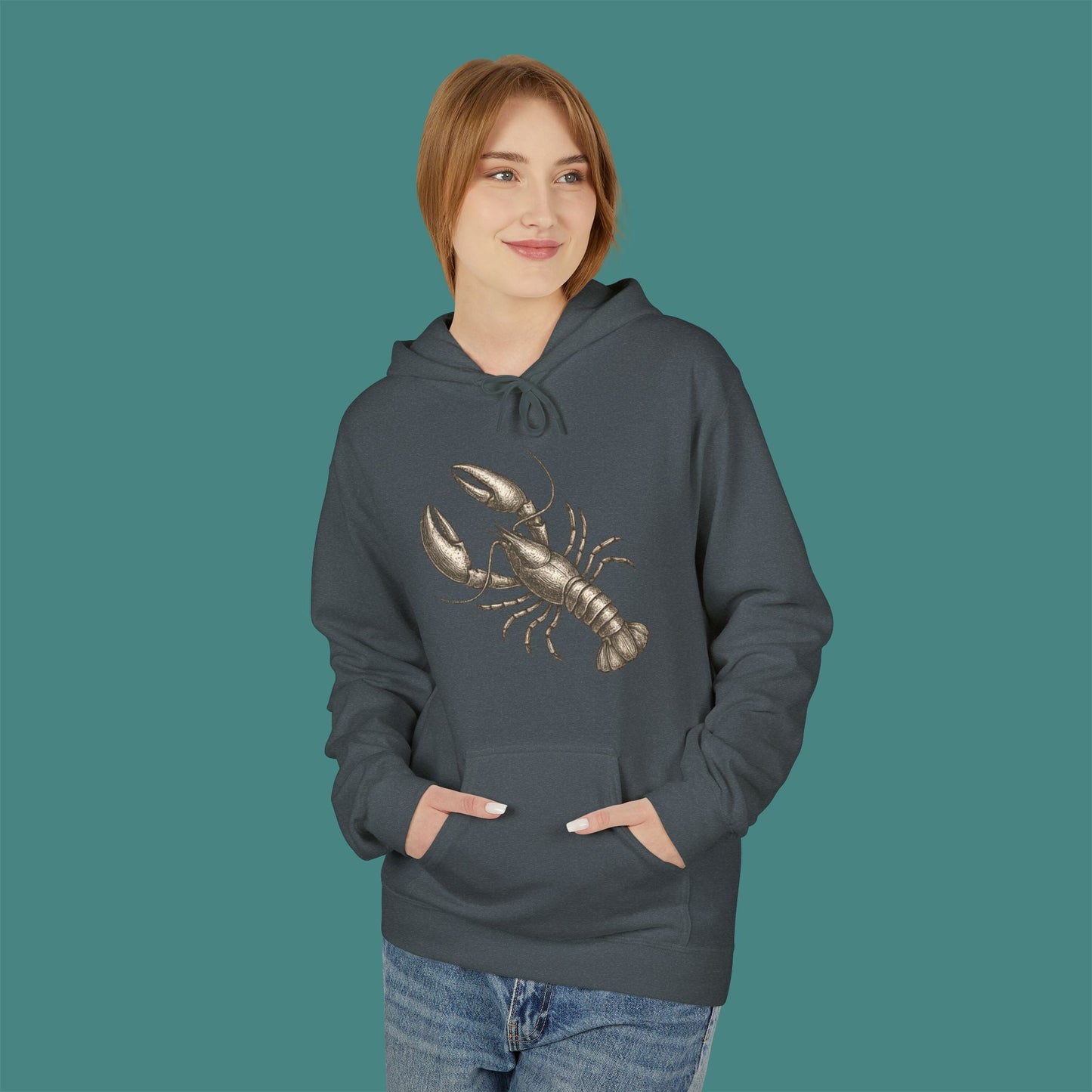 Vintage Etching Lobster Fleece Unisex Hoodie