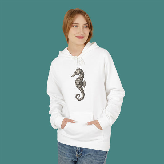 Vintage Etching Seahorse Fleece Unisex Hoodie