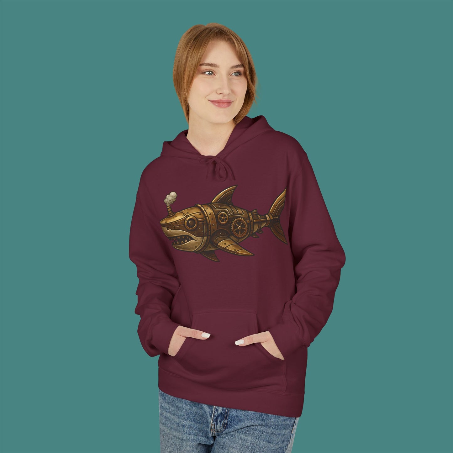 Steampunk Mechanical Shark Fleece Unisex Hoodie