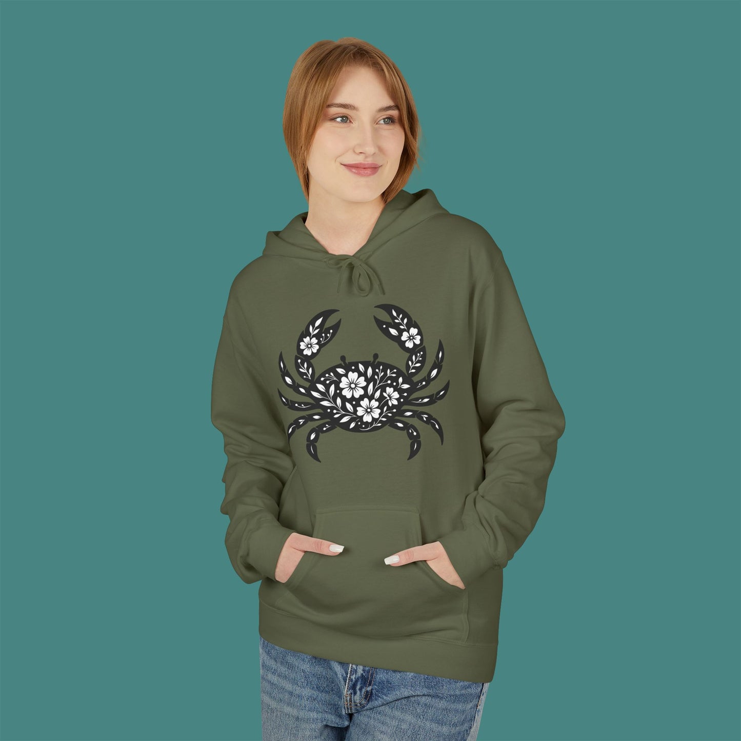 Floral Crab Silhouette Fleece Unisex Hoodie