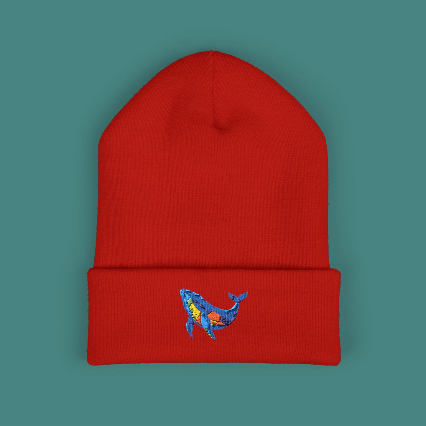 Geometric Polygon Whale Embroidered Beanie