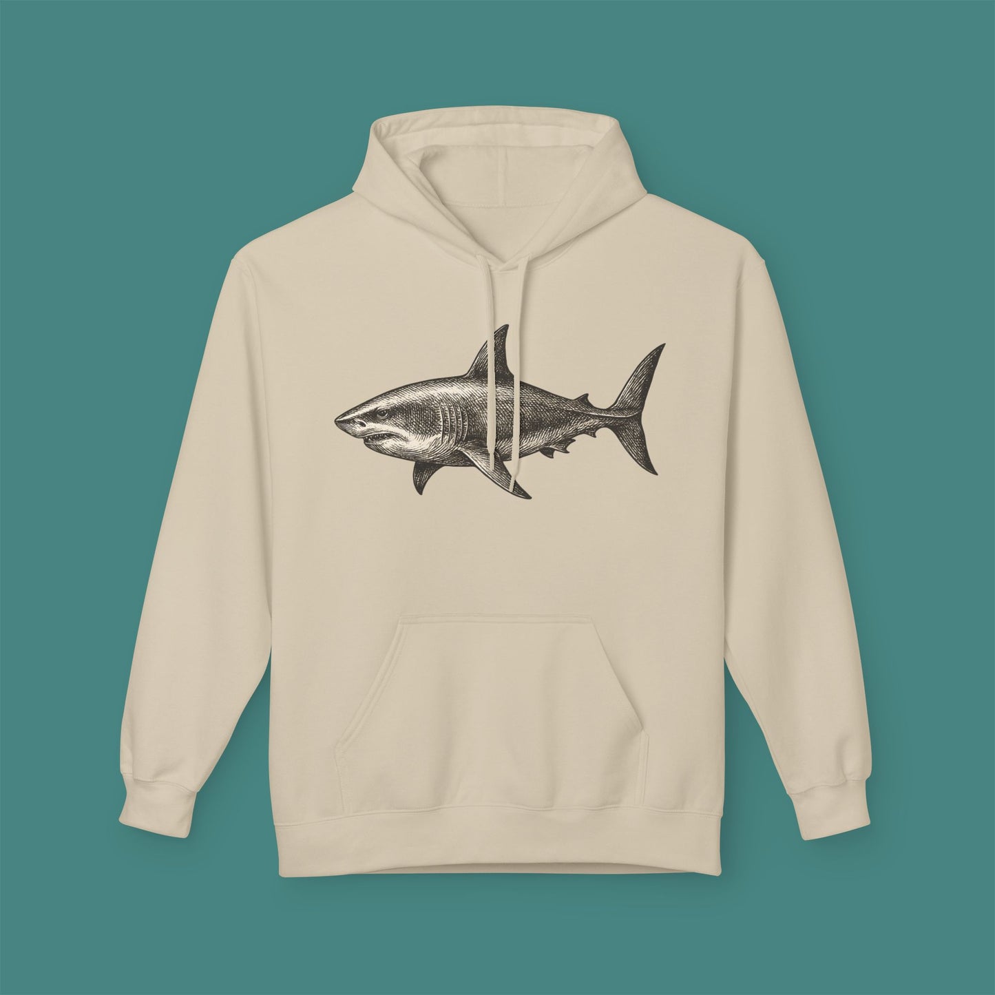 Vintage Etching Shark Fleece Unisex Hoodie
