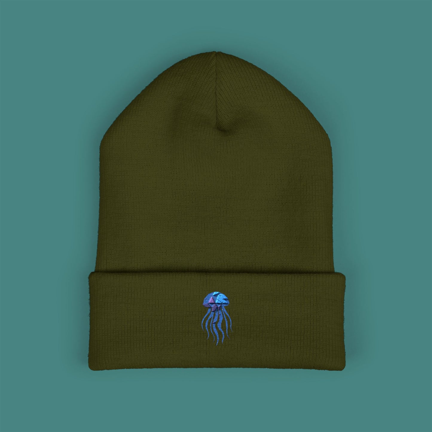 Geometric Polygon Jellyfish Embroidered Beanie
