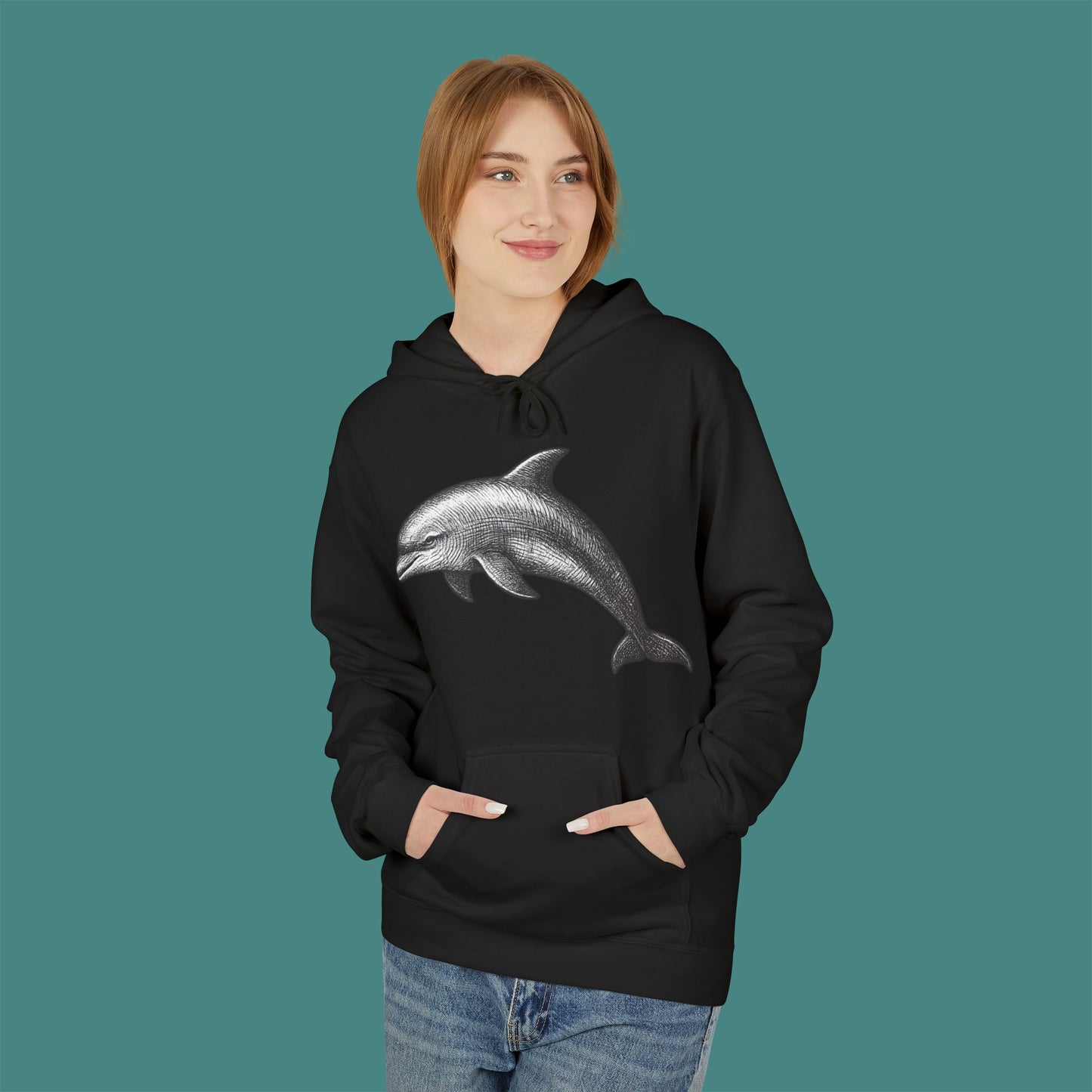 Vintage Etching Dolphin Fleece Unisex Hoodie