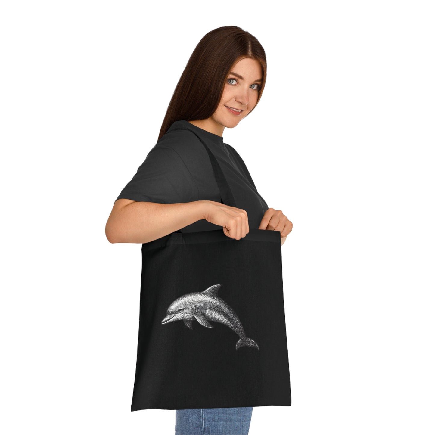 Vintage Etching Dolphin Tote Bag