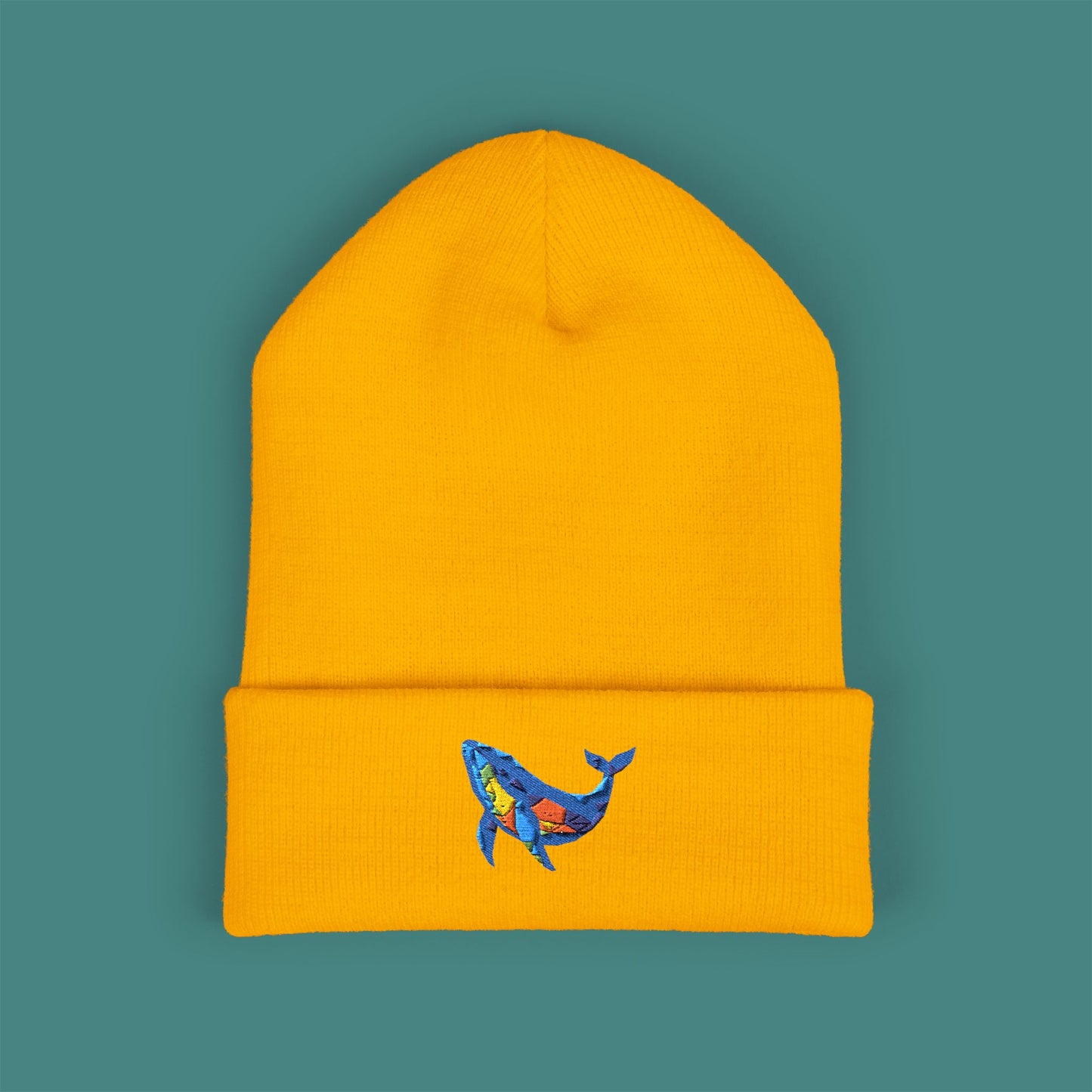 Geometric Polygon Whale Embroidered Beanie