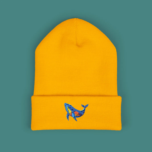 Geometric Polygon Whale Embroidered Beanie