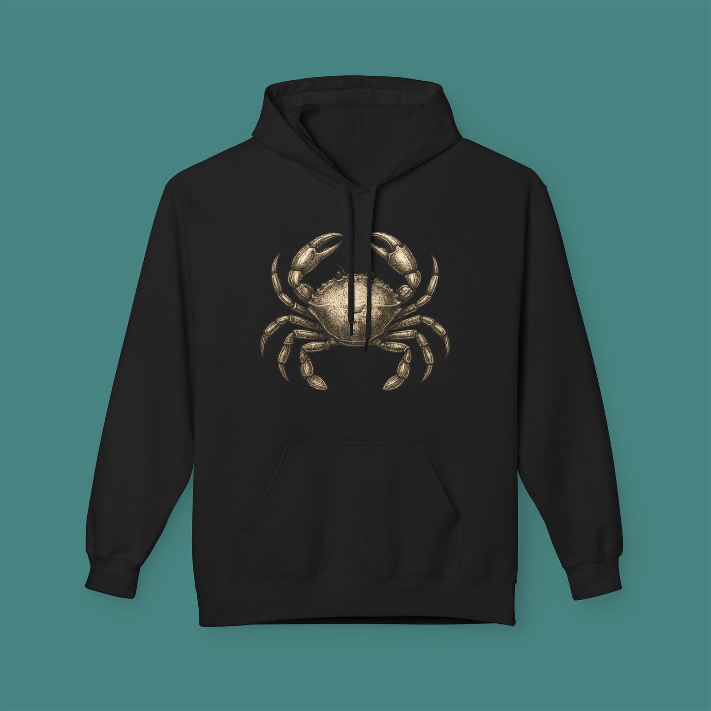 Vintage Etching Crab Fleece Unisex Hoodie