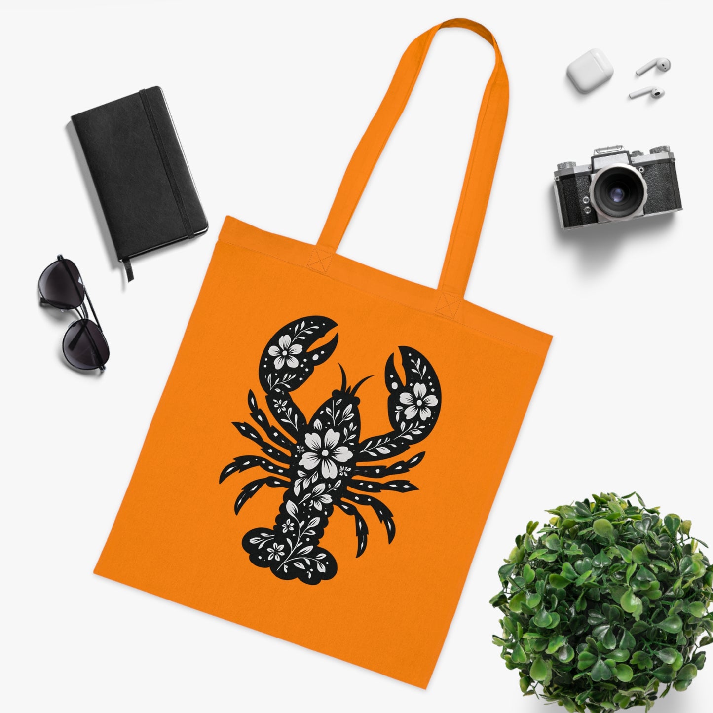 Floral Lobster Silhouette Tote Bag