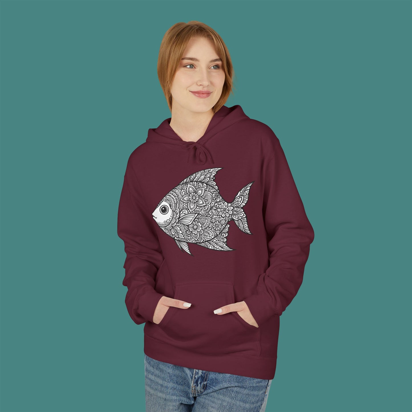 Intricate Mandala Fish Fleece Unisex Hoodie