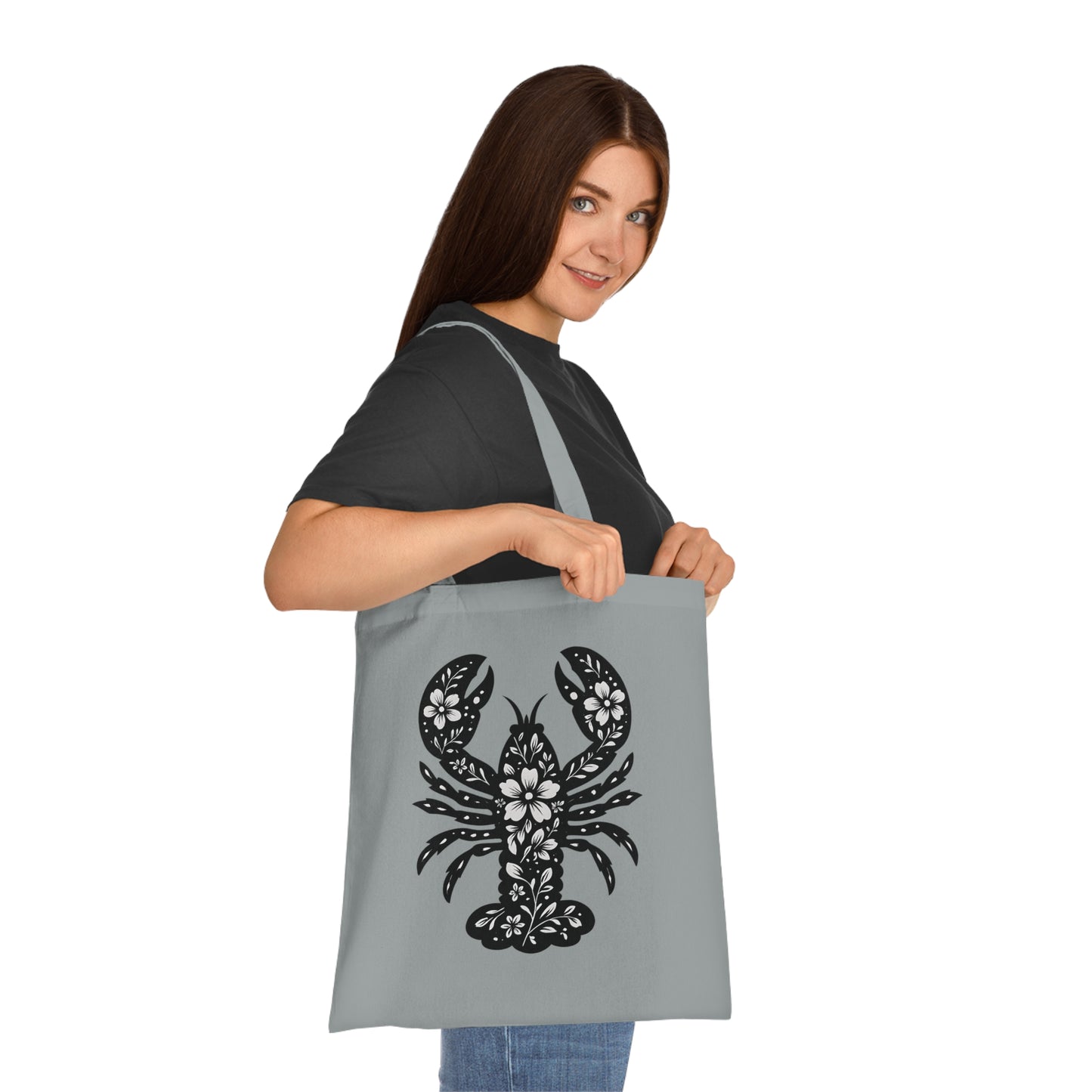 Floral Lobster Silhouette Tote Bag