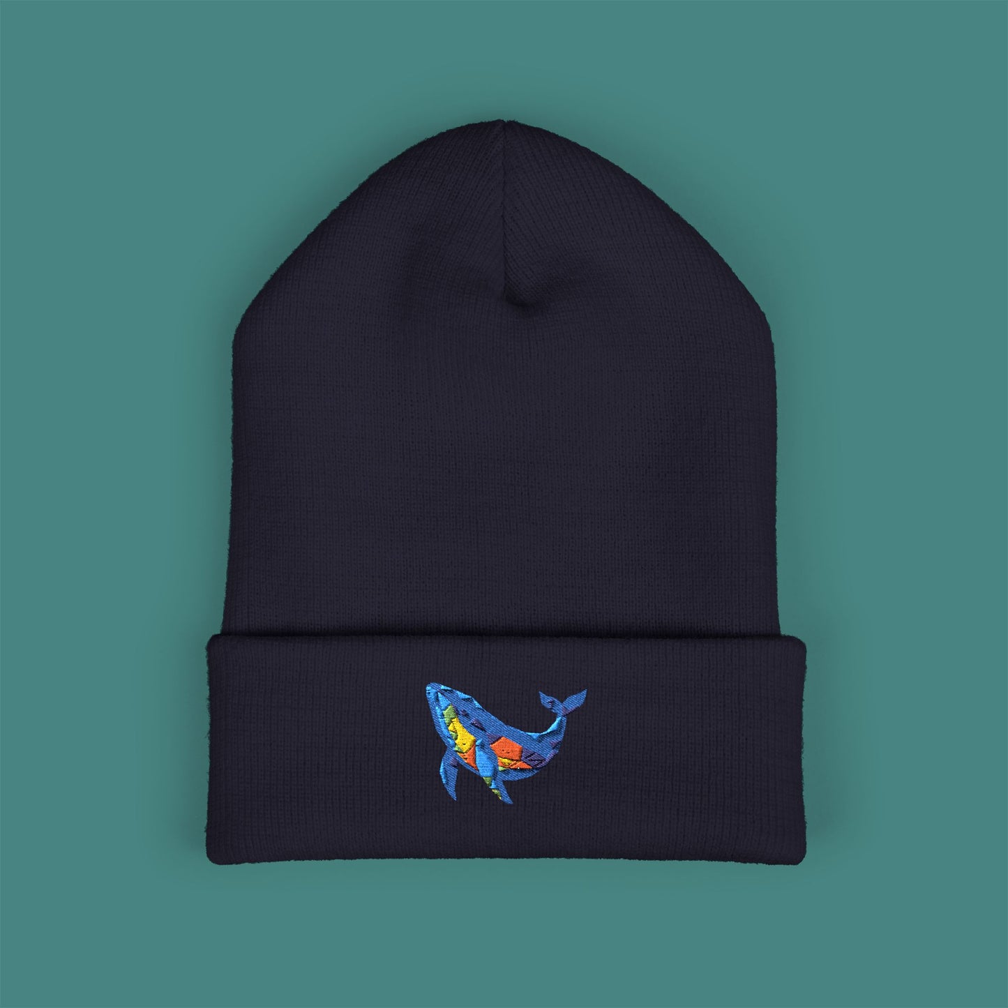 Geometric Polygon Whale Embroidered Beanie