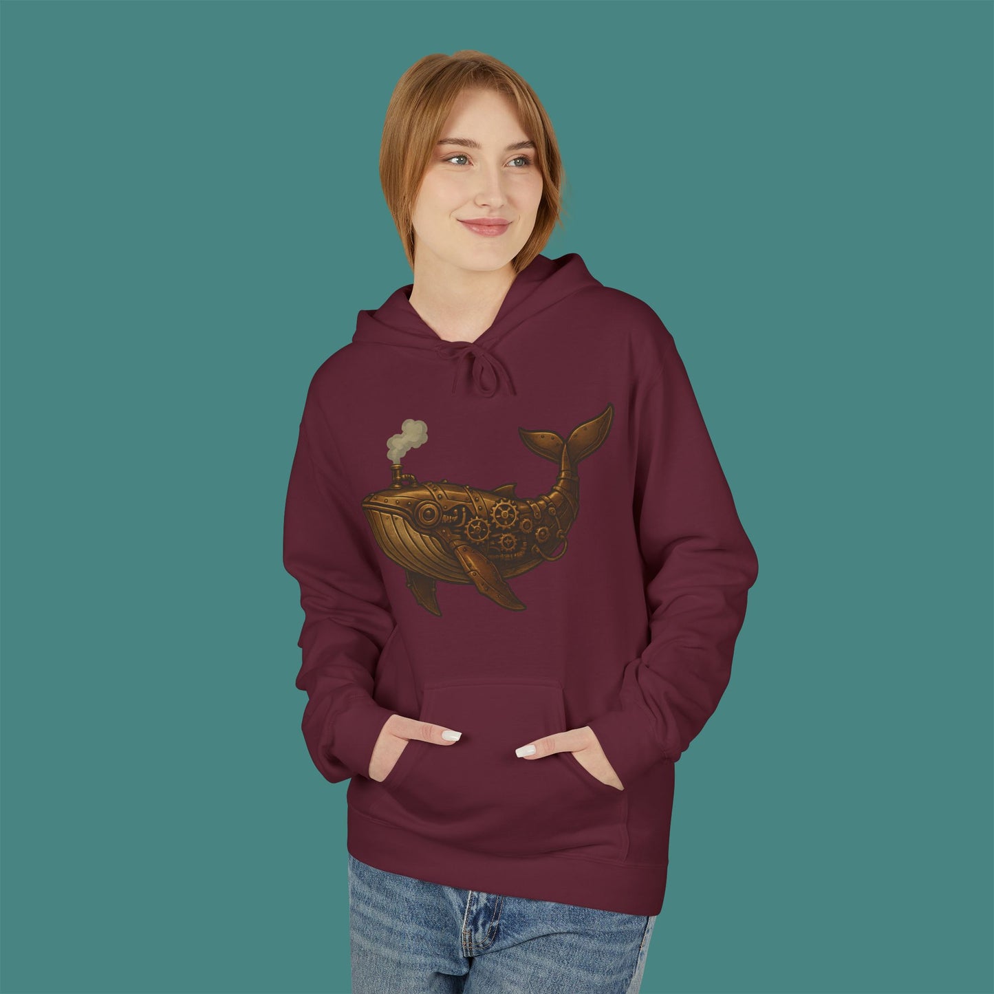 Steampunk Mechanical Whale Fleece Unisex Hoodie