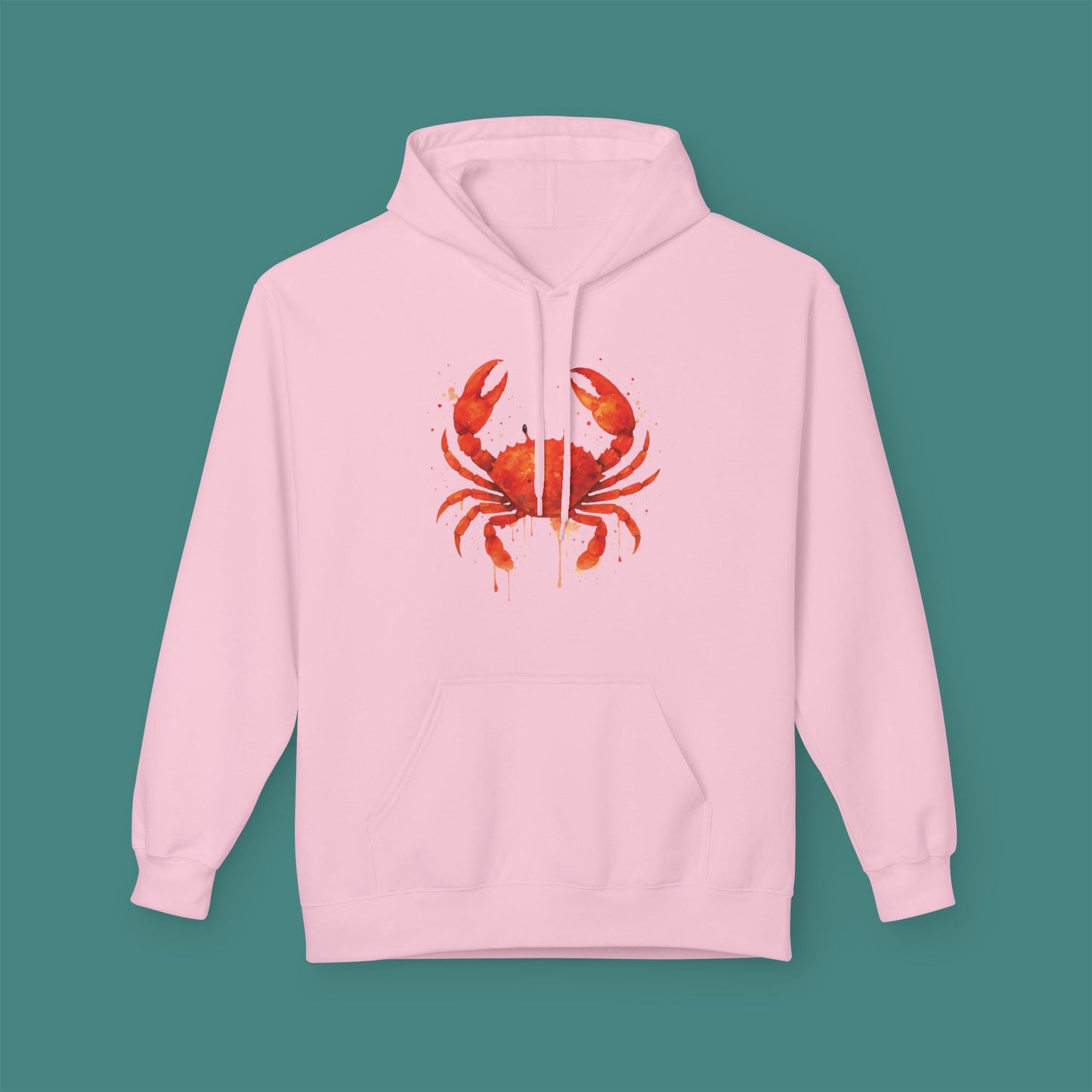 Watercolor Splash Crab Fleece Unisex Hoodie