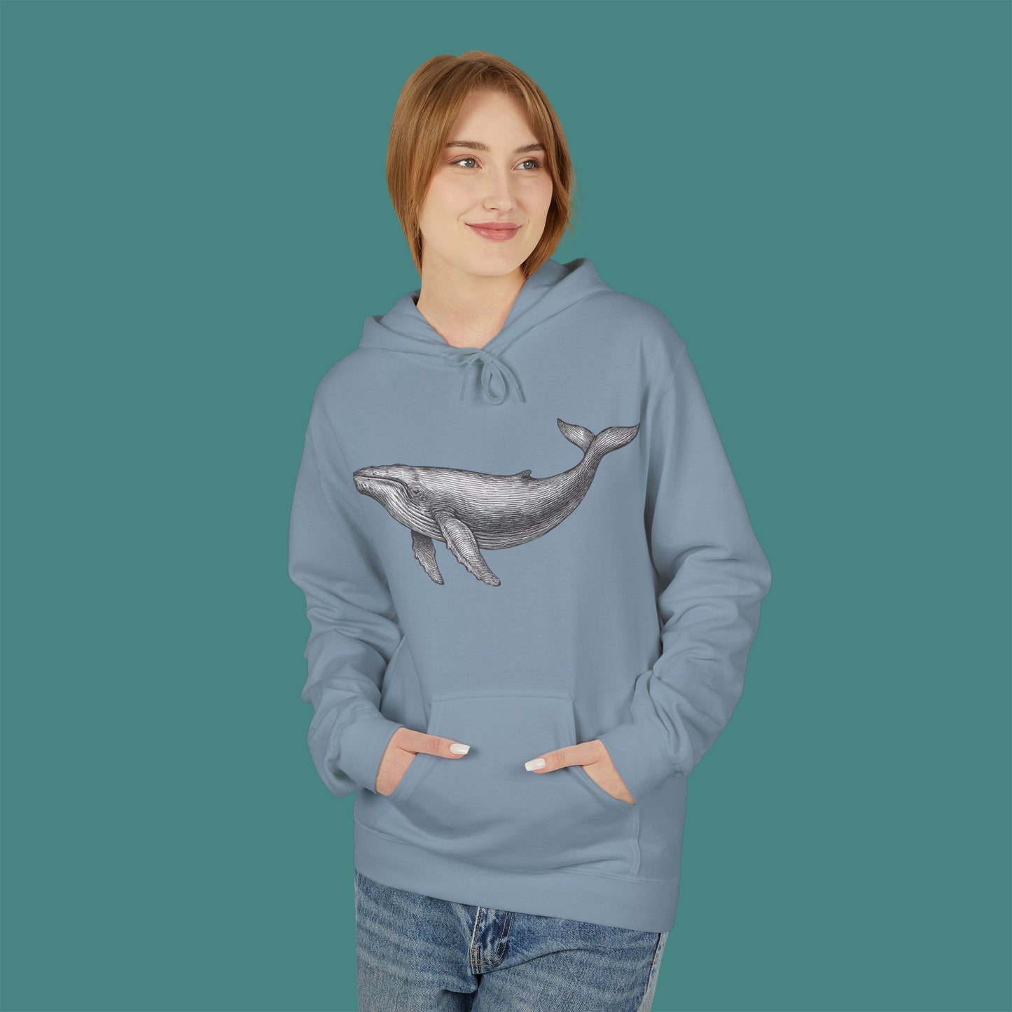 Vintage Etching Whale Fleece Unisex Hoodie