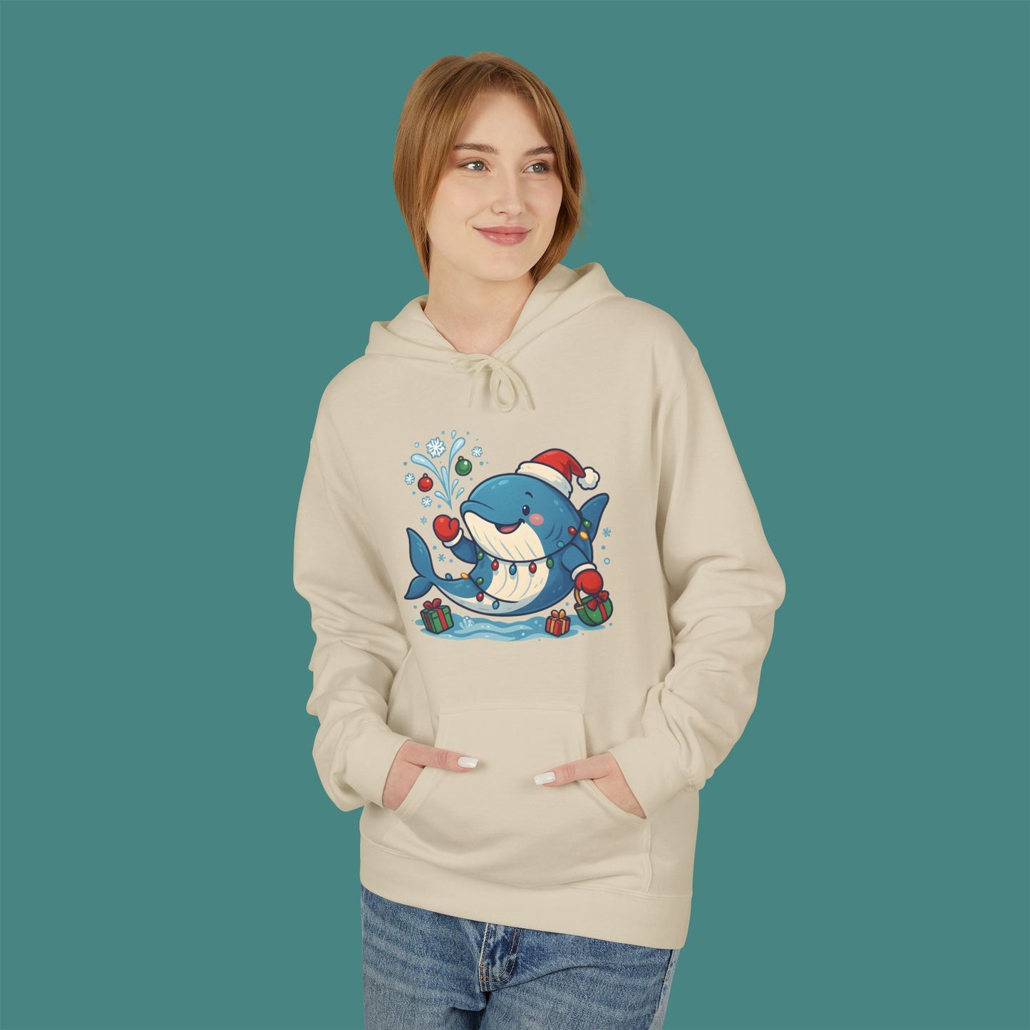 Christmas Whale Fleece Unisex Hoodie