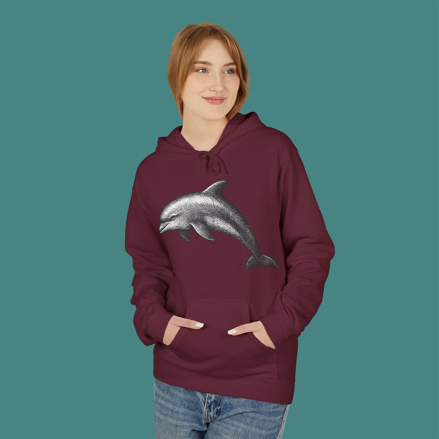 Vintage Etching Dolphin Fleece Unisex Hoodie