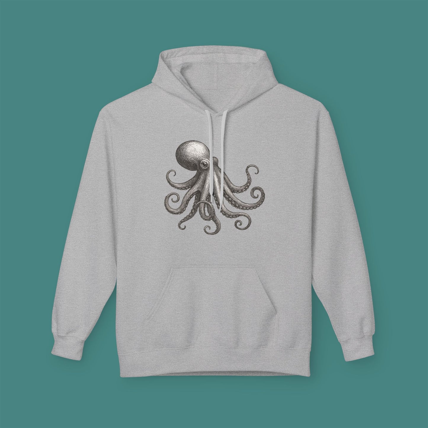 Vintage Etching Octopus Fleece Unisex Hoodie