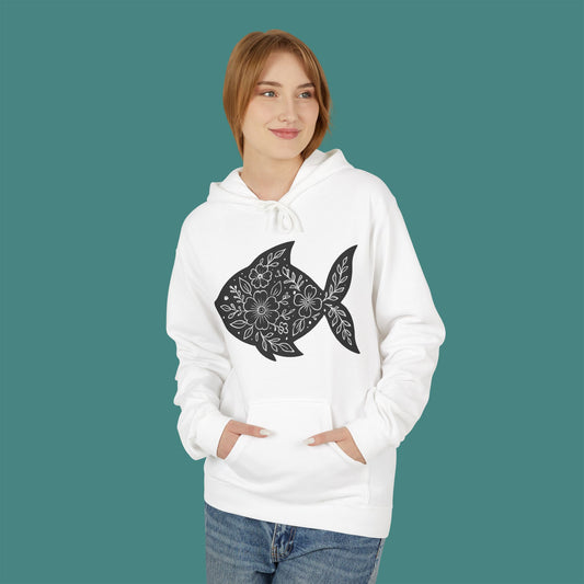 Floral Fish Silhouette Fleece Unisex Hoodie