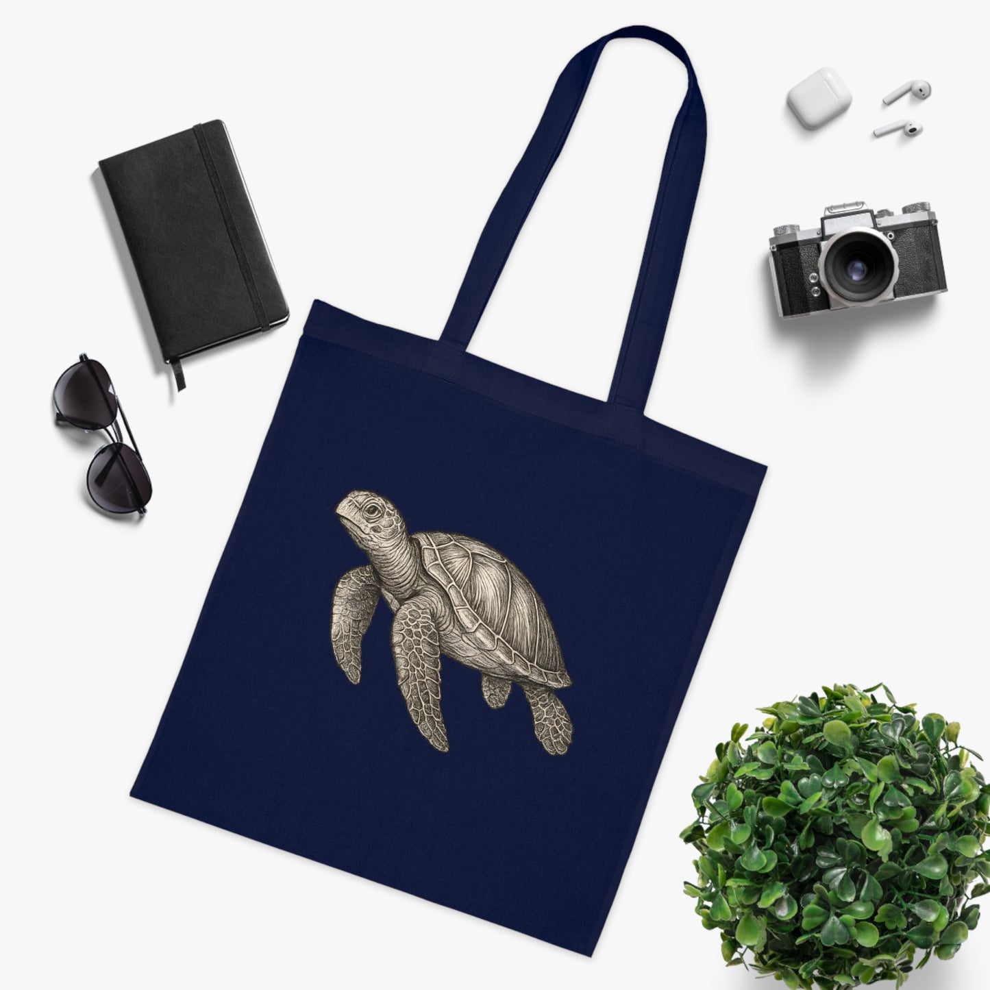 Vintage Etching Turtle Tote Bag