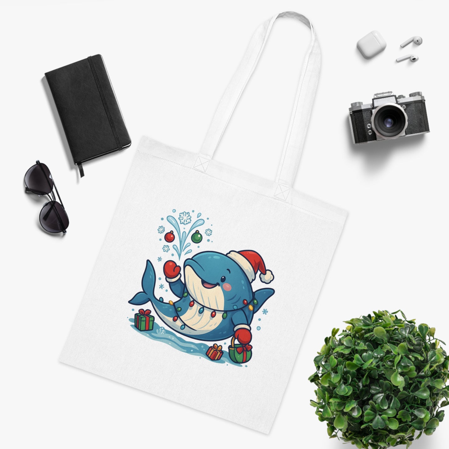 Christmas Whale Tote Bag