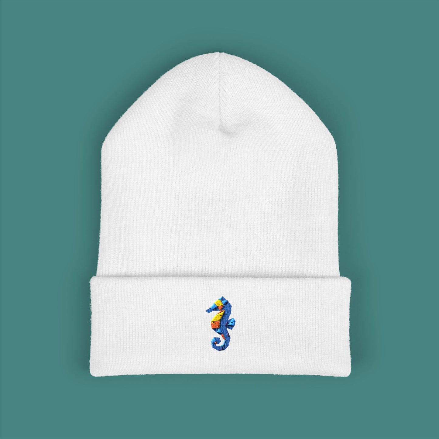 Geometric Polygon Seahorse Embroidered Beanie