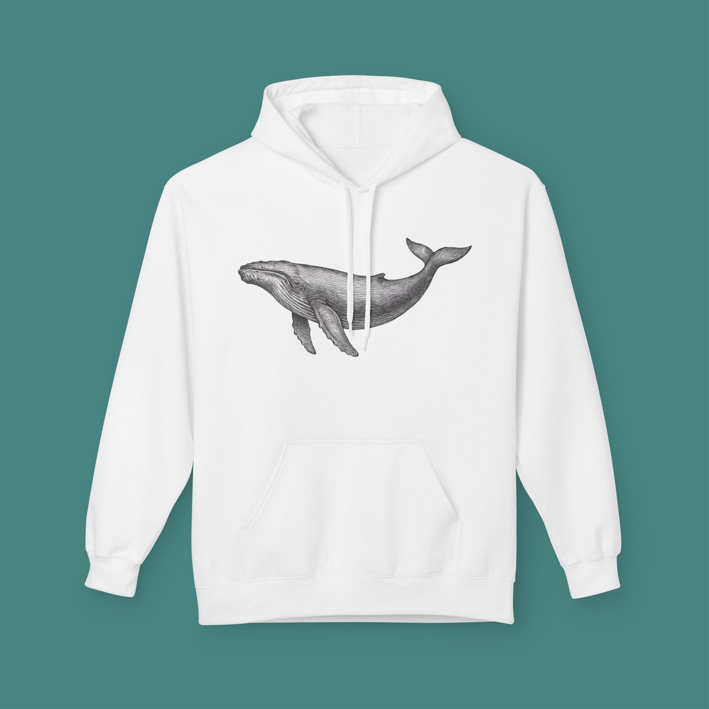 Vintage Etching Whale Fleece Unisex Hoodie