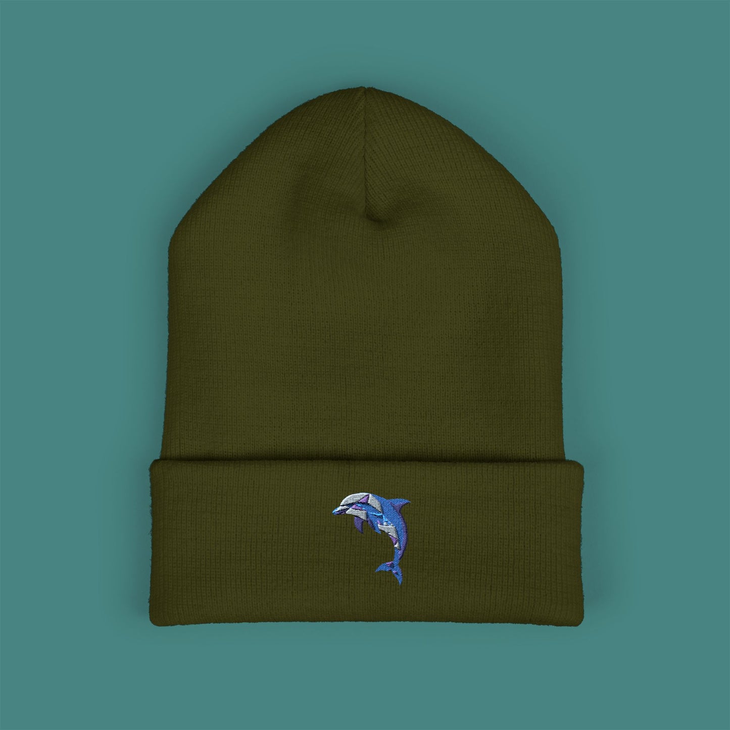 Geometric Polygon Dolphin Embroidered Beanie