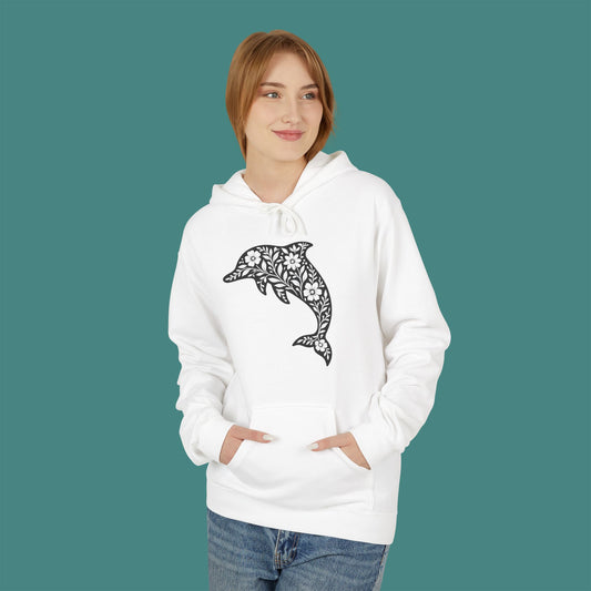 Floral Dolphin Silhouette Fleece Unisex Hoodie