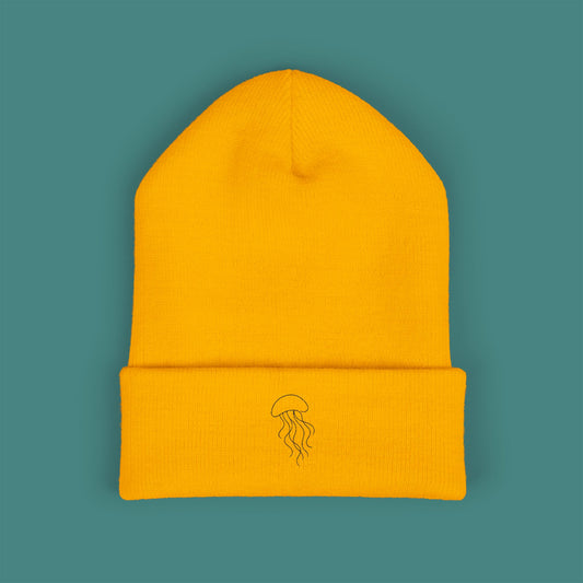 Minimalist Line Art Jellyfish Embroidered Beanie