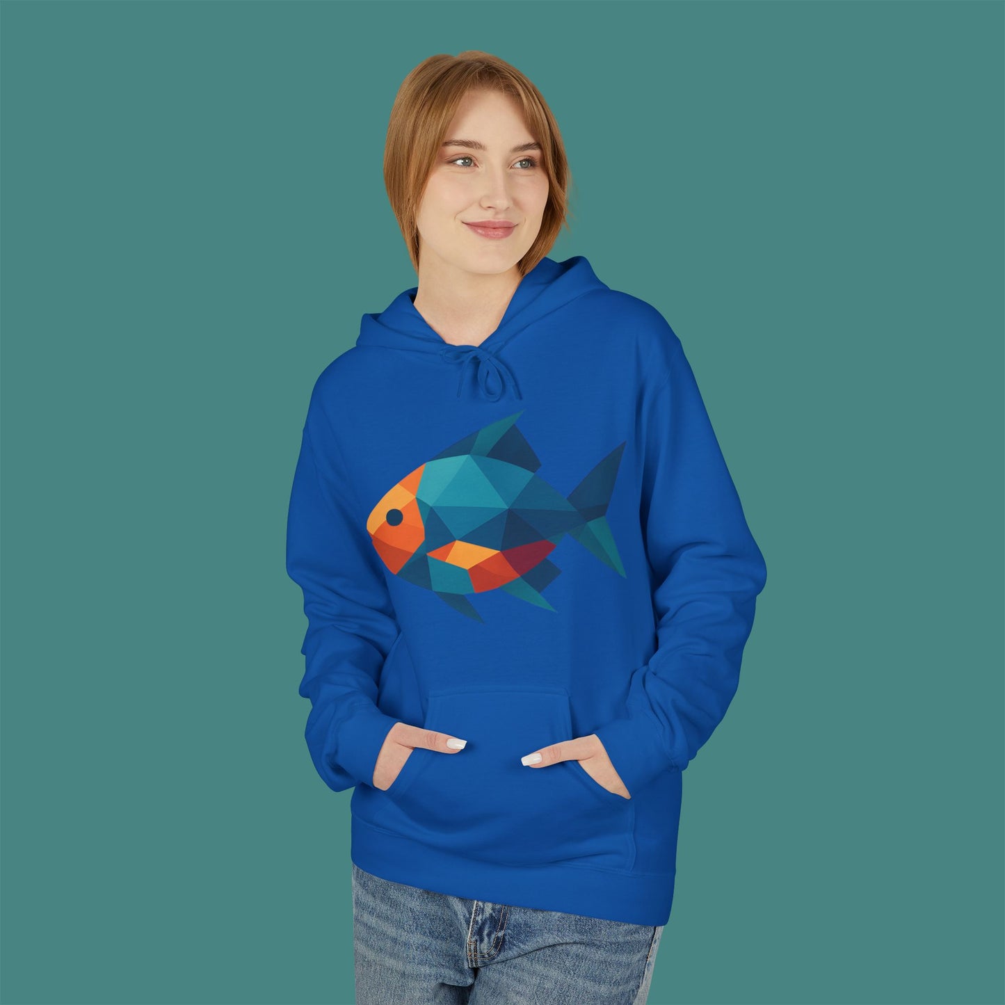 Geometric Polygon Fish Fleece Unisex Hoodie