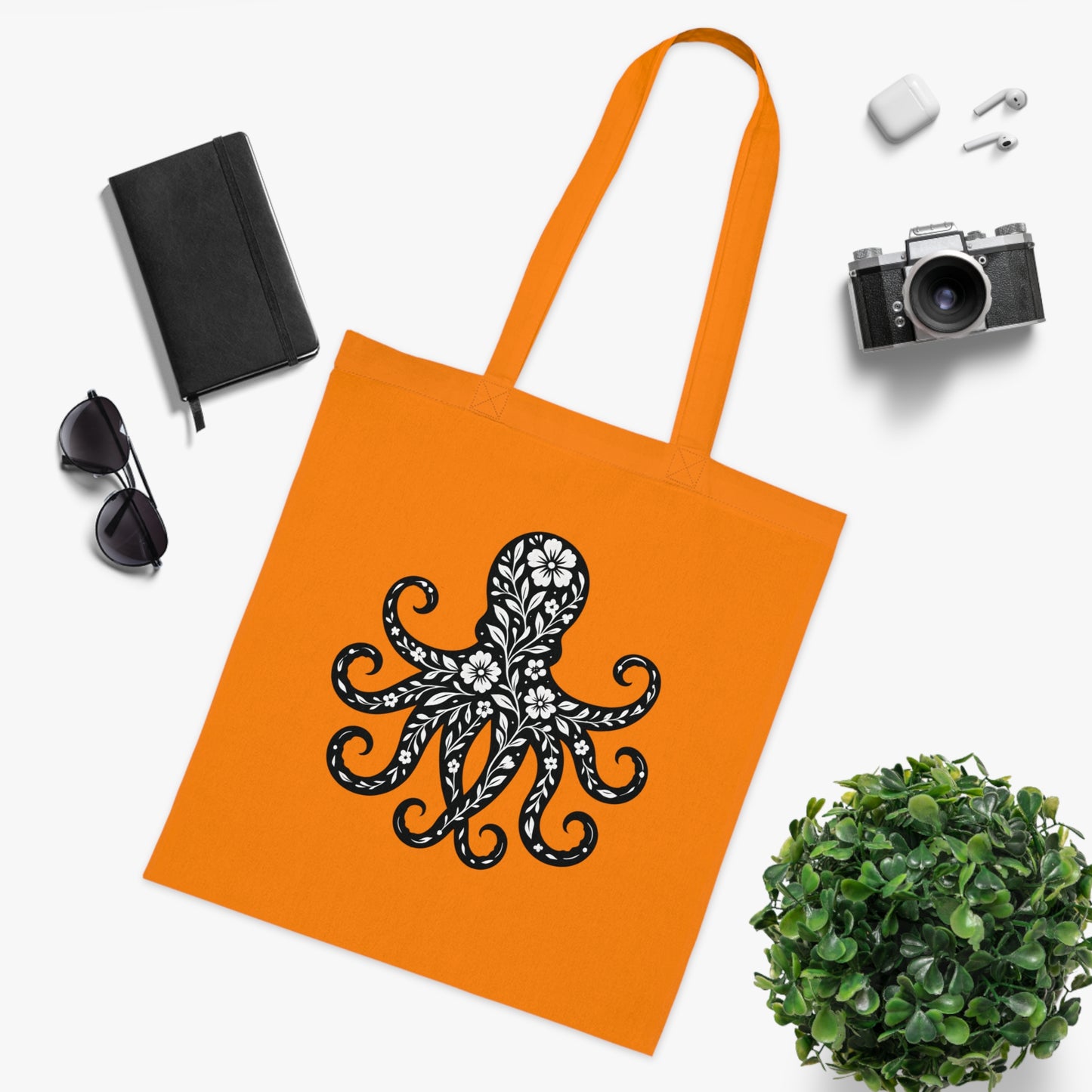 Floral Octopus Silhouette Tote Bag