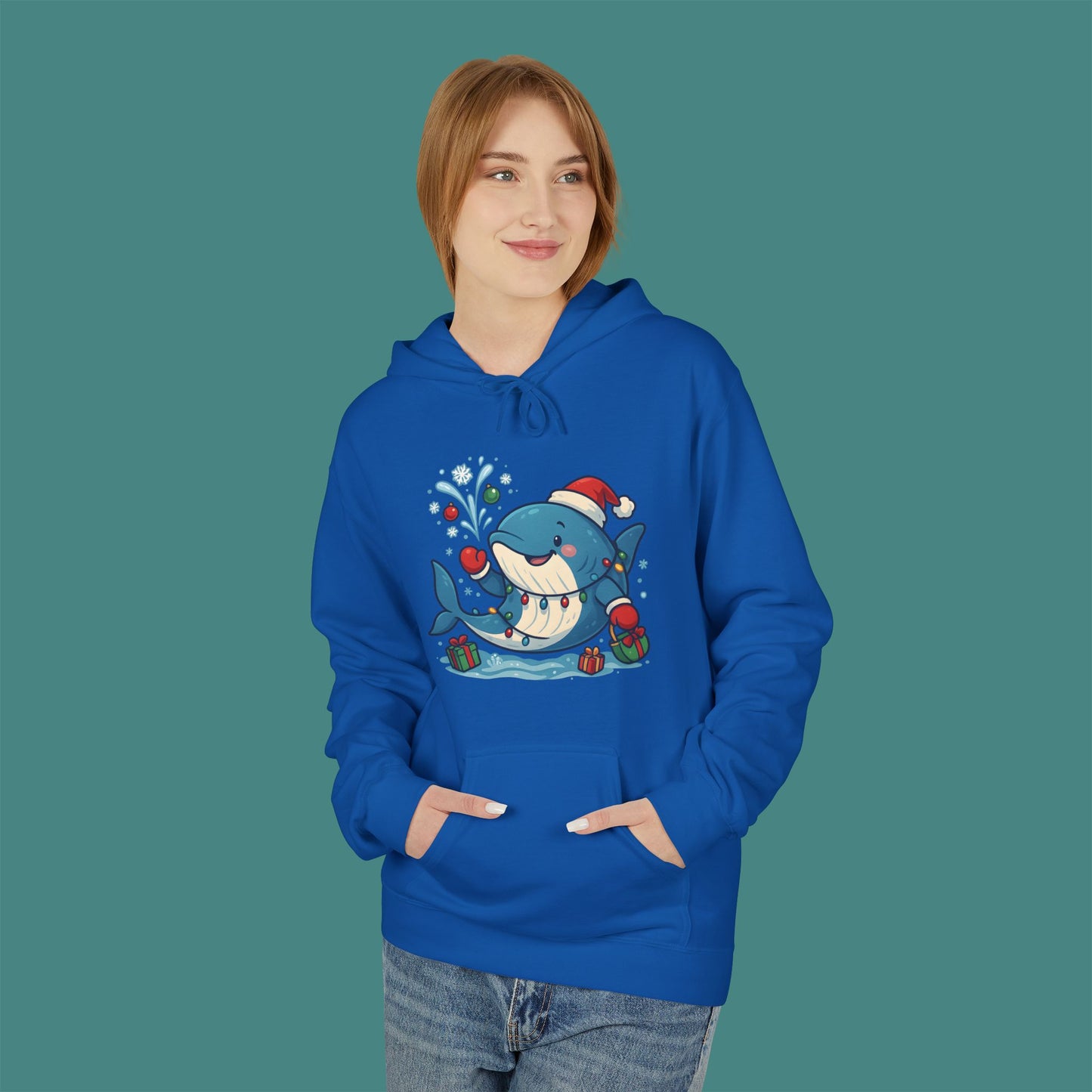 Christmas Whale Fleece Unisex Hoodie
