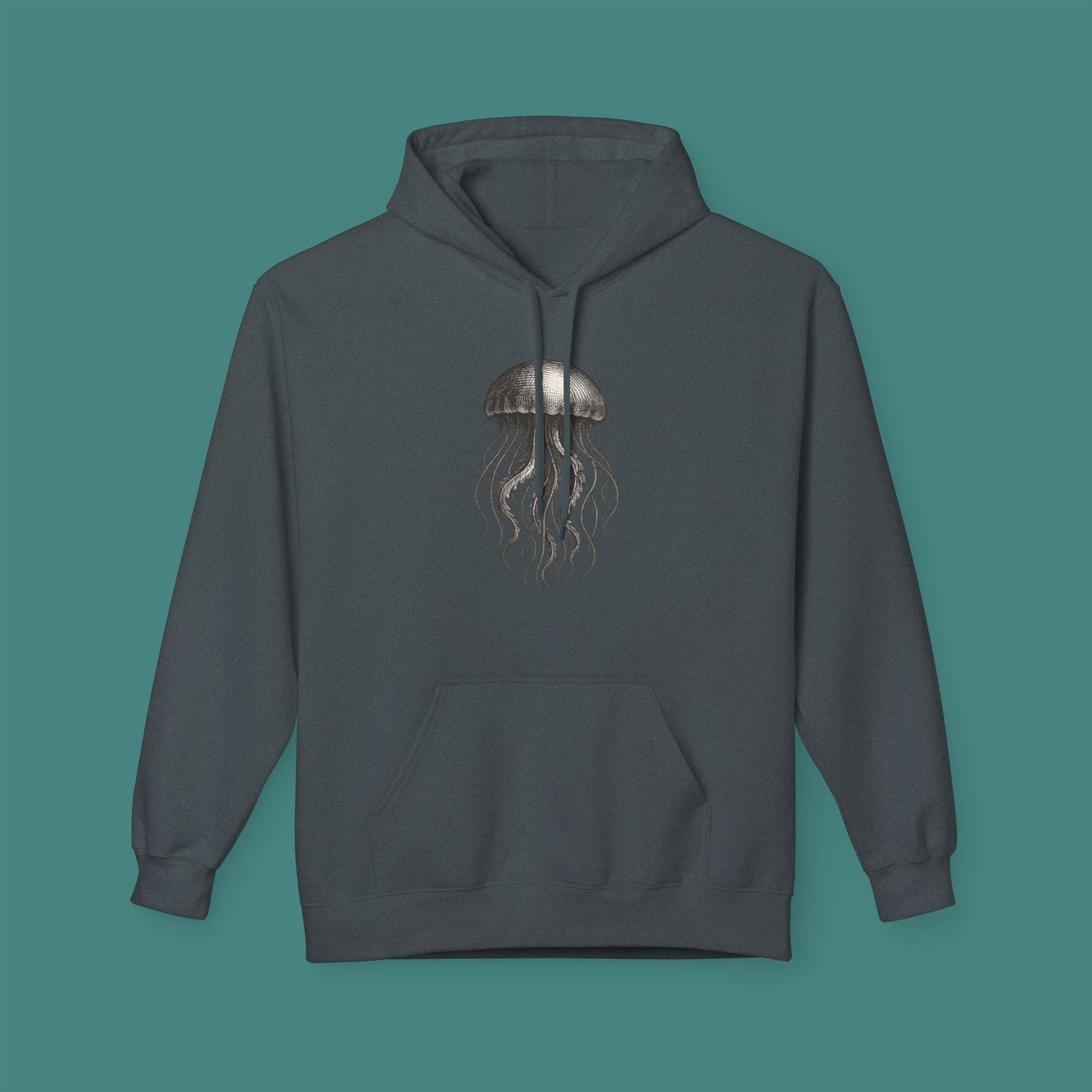 Vintage Etching Jellyfish Fleece Unisex Hoodie