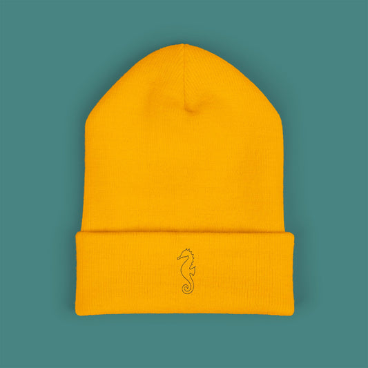 Minimalist Line Art Seahorse Embroidered Beanie
