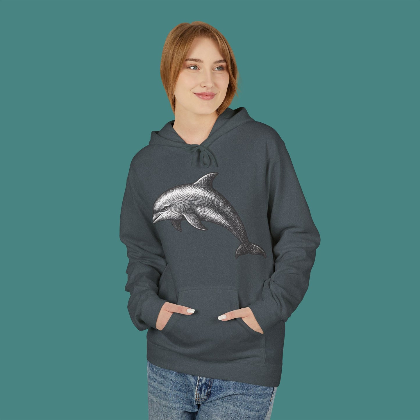 Vintage Etching Dolphin Fleece Unisex Hoodie